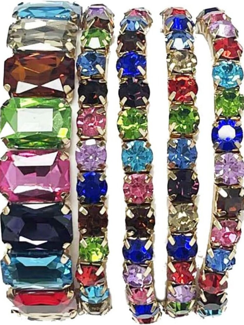 Colorful Crystal Rhinestone Stretch Bracelets Set of 5 - Stunning Bejeweled